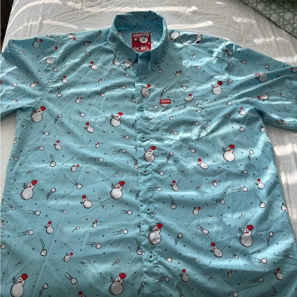 DIXXON Men's Light Blue Snowman Print Shirt